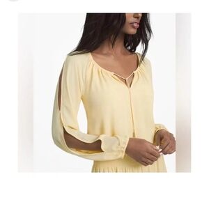 White House Black Market Long Slit Sleeve Boho Dress Canary Yellow Size 4 NWT